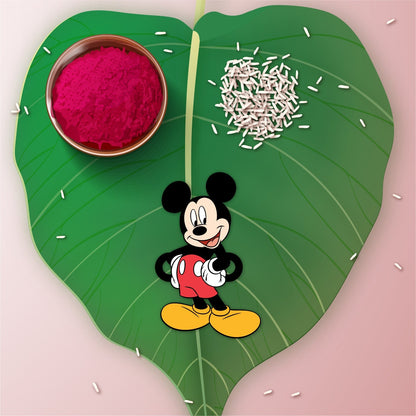 Indianvibez Mickey Wooden Rakhi with Rudraksha, Cartoon Rakhi for Brother, Shop India - Kids Rakhi
