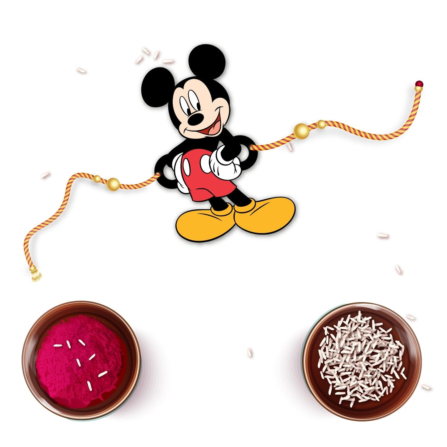 Indianvibez Mickey Wooden Rakhi with Rudraksha, Cartoon Rakhi for Brother, Shop India - Kids Rakhi