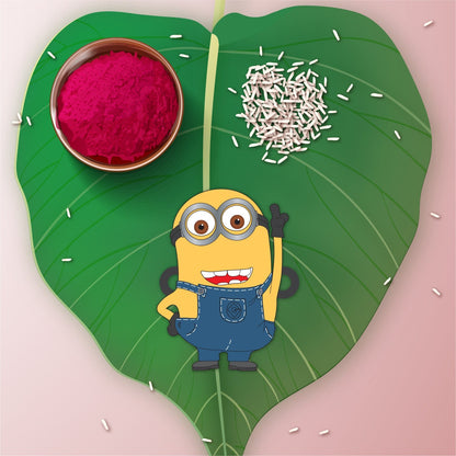 Indianvibez Minion Wooden Rakhi with Rudraksha, Funny Rakhi for Bro, Shop India - Kids Rakhi