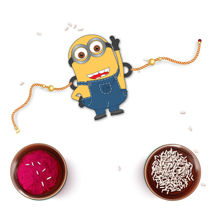 Indianvibez Minion Wooden Rakhi with Rudraksha, Funny Rakhi for Bro, Shop India - Kids Rakhi