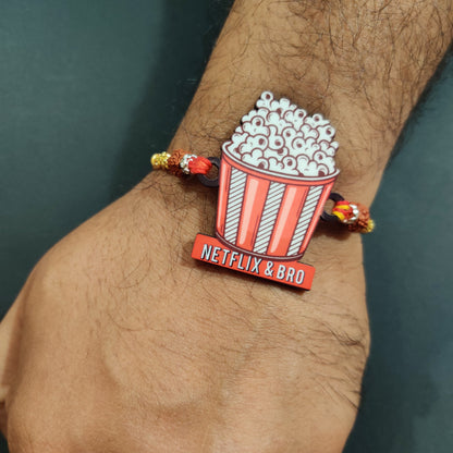 Indianvibez Netflix & Bro Wooden Rakhi with Rudraksha, Chill Bhai Rakhi, Shop India - Kids Rakhi