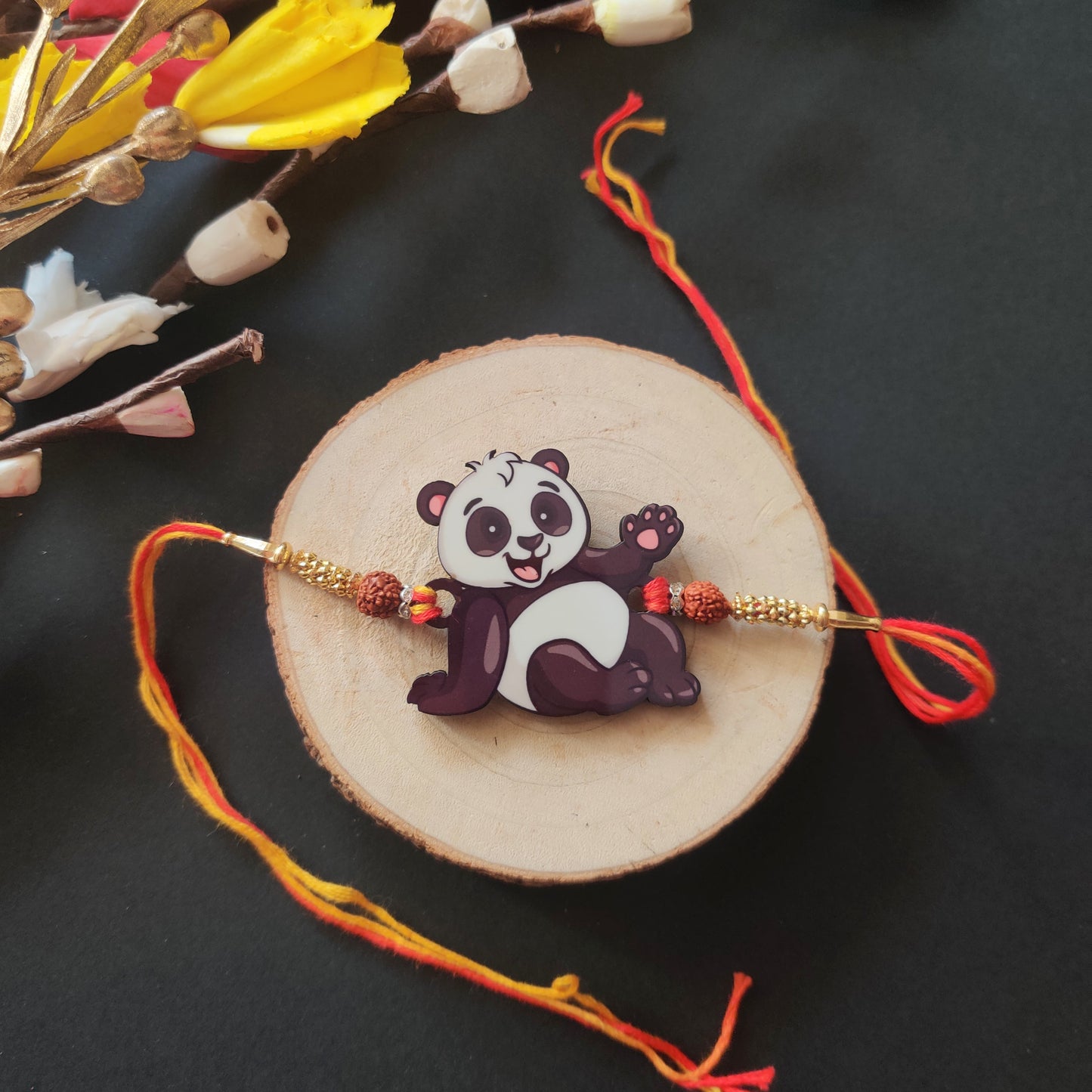 Indianvibez Panda Wooden Rakhi with Rudraksha, Cute Animal Rakhi for Brother, Shop India - Kids Rakhi