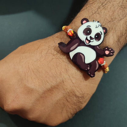 Indianvibez Panda Wooden Rakhi with Rudraksha, Cute Animal Rakhi for Brother, Shop India - Kids Rakhi
