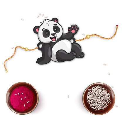 Indianvibez Panda Wooden Rakhi with Rudraksha, Cute Animal Rakhi for Brother, Shop India - Kids Rakhi