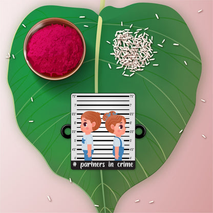 Indianvibez Partners in Crime Rakhi Wooden Rakhi for brother with Rudraksha Thread - Kids Rakhi