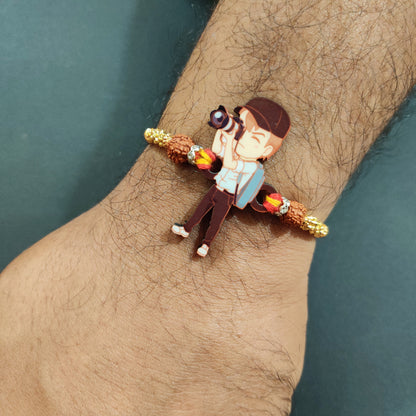 Indianvibez Photographer Bhai Wooden Rakhi with Rudraksha, Hobby Rakhi for Brother, Shop India - Kids Rakhi
