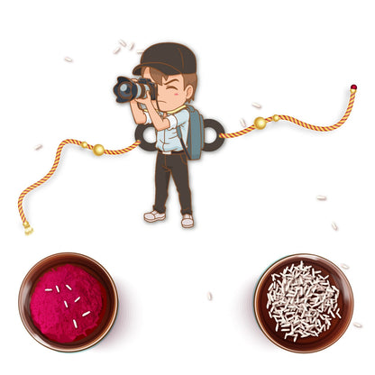 Indianvibez Photographer Bhai Wooden Rakhi with Rudraksha, Hobby Rakhi for Brother, Shop India - Kids Rakhi