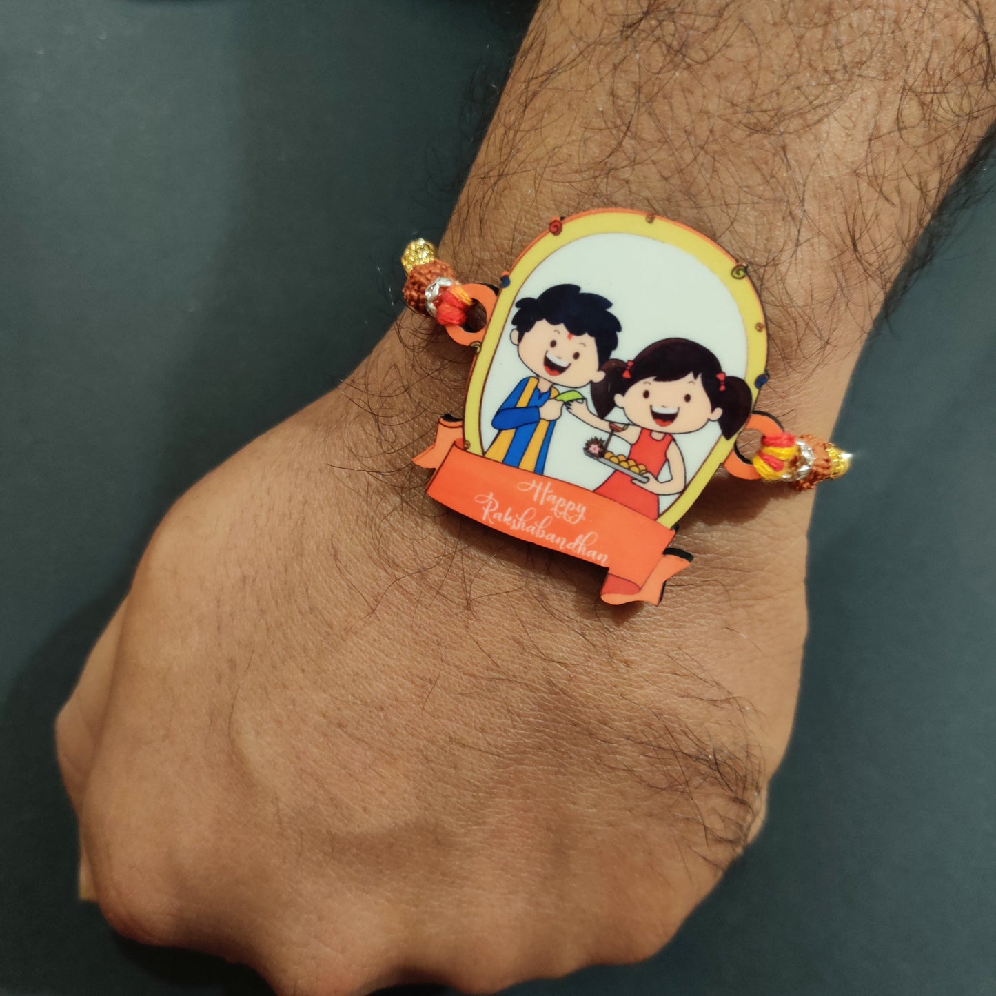 Indianvibez Happy Rakshabandhan Wooden Rakhi with Rudraksha, Traditional Rakhi for Brother, Shop India - Kids Rakhi