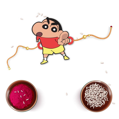 Indianvibez Shinchan Wooden Rakhi with Rudraksha, Funny Rakhi for Brother, Shop India - Kids Rakhi