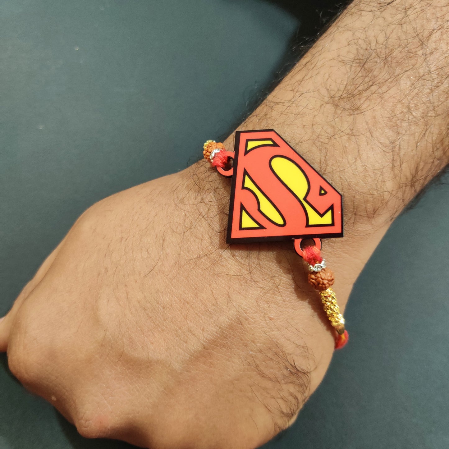 Indianvibez Superman Wooden Rakhi with Rudraksha, Superhero Rakhi for Brother, Shop India - Kids Rakhi