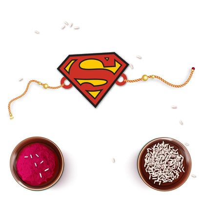 Indianvibez Superman Wooden Rakhi with Rudraksha, Superhero Rakhi for Brother, Shop India - Kids Rakhi