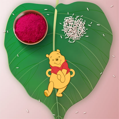 Indianvibez Winnie Pooh Wooden Rakhi with Rudraksha, Cute Rakhi for Brother, Shop India - Kids Rakhi