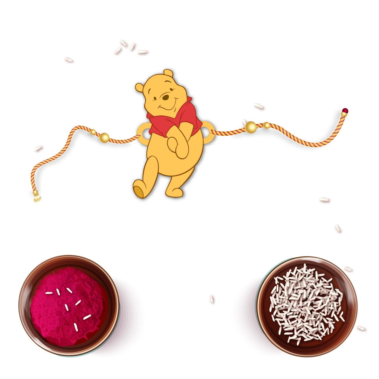 Indianvibez Winnie Pooh Wooden Rakhi with Rudraksha, Cute Rakhi for Brother, Shop India - Kids Rakhi