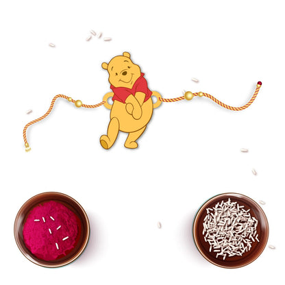 Indianvibez Winnie Pooh Wooden Rakhi with Rudraksha, Cute Rakhi for Brother, Shop India - Kids Rakhi