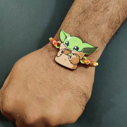 Indianvibez Yoda Wooden Rakhi with Rudraksha, Star Wars Rakhi for Bro, Shop India - Kids Rakhi