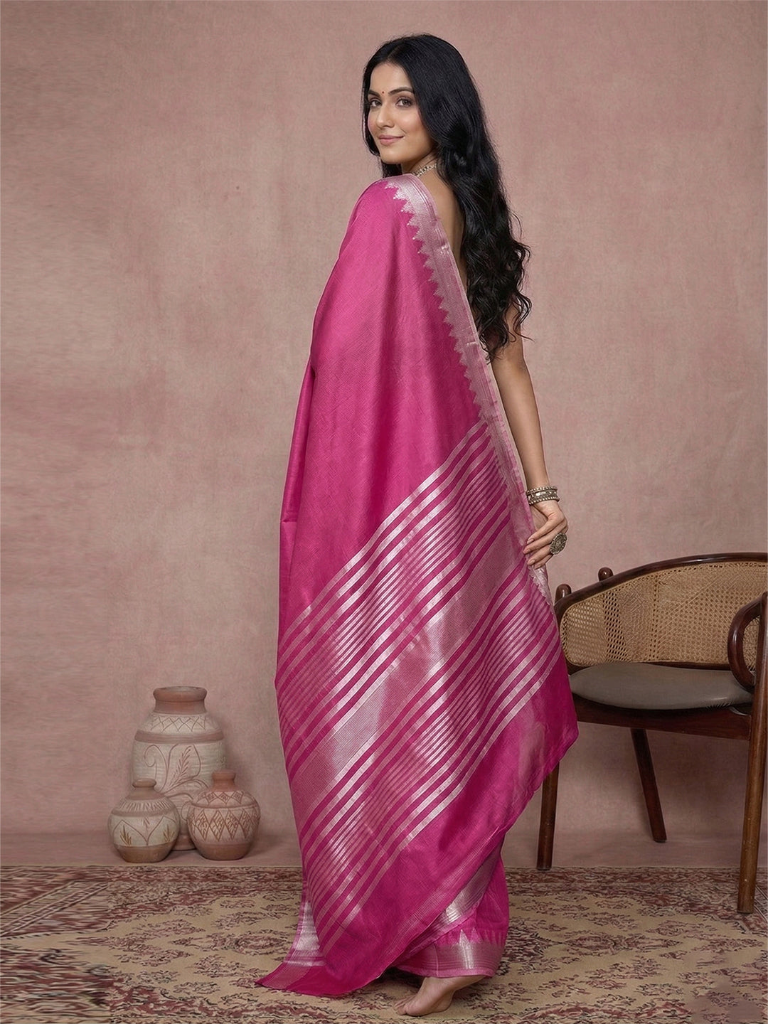 Anaita R Pink Cotton Saree With Blouse