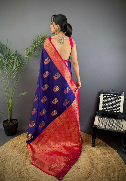 Joban Fashion Maroon Peacock Banarasi Silk Sarees