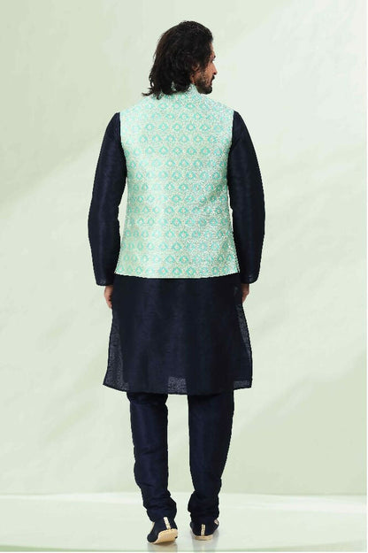 Raivat Ethnic Jacquard Banarasi Silk Woven Work 3 Pics Jacket Set In Pista Green Colour