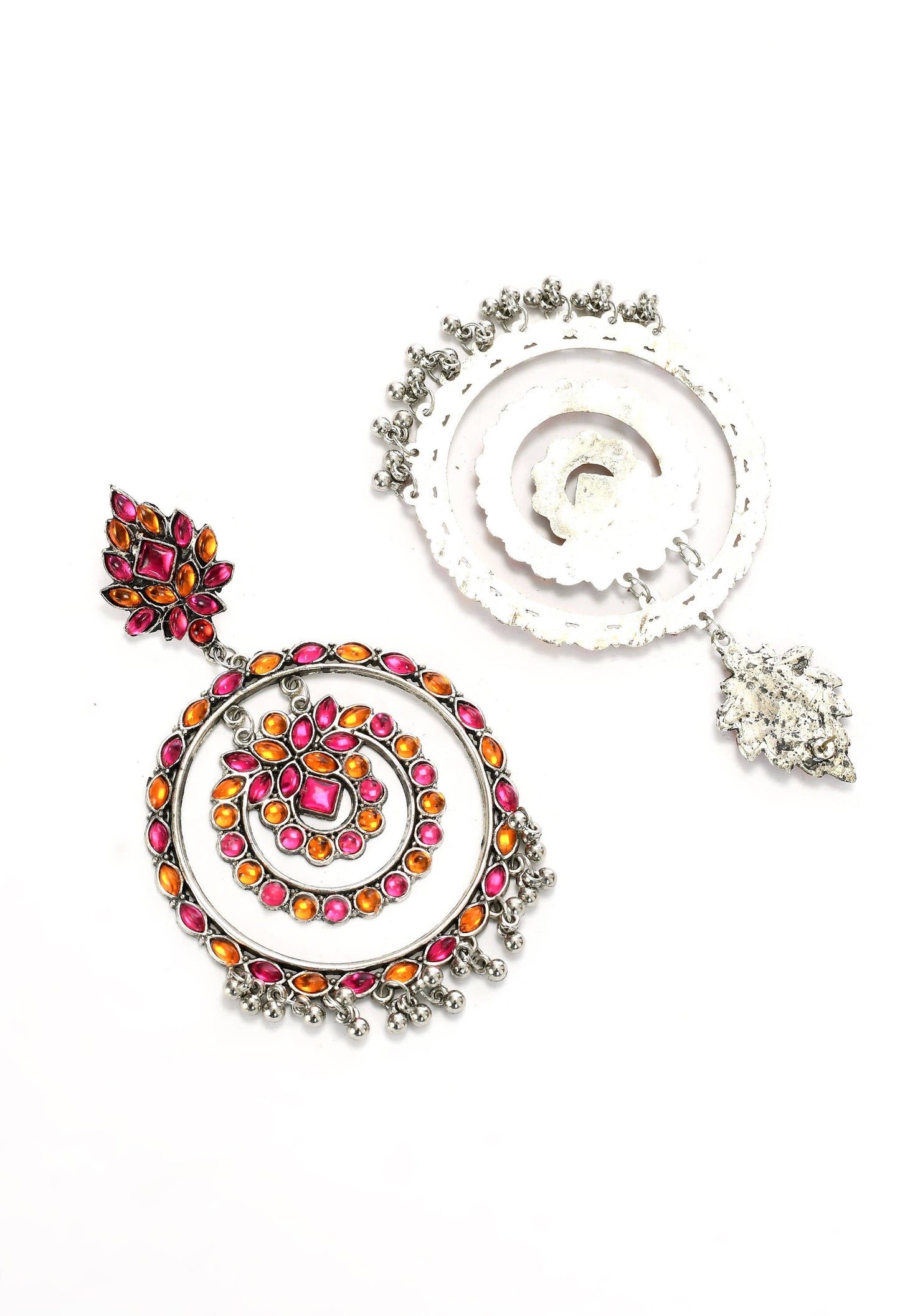 Mominos Fashion Johar Kamal Women's Pink & Orange Kundan Circles Earrings