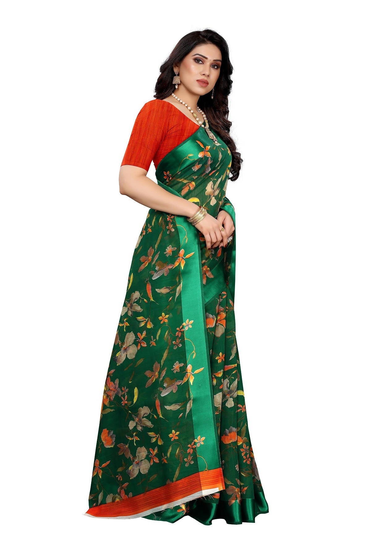 Vamika Green Linen Satin Patta Saree (MANSI GREEN)