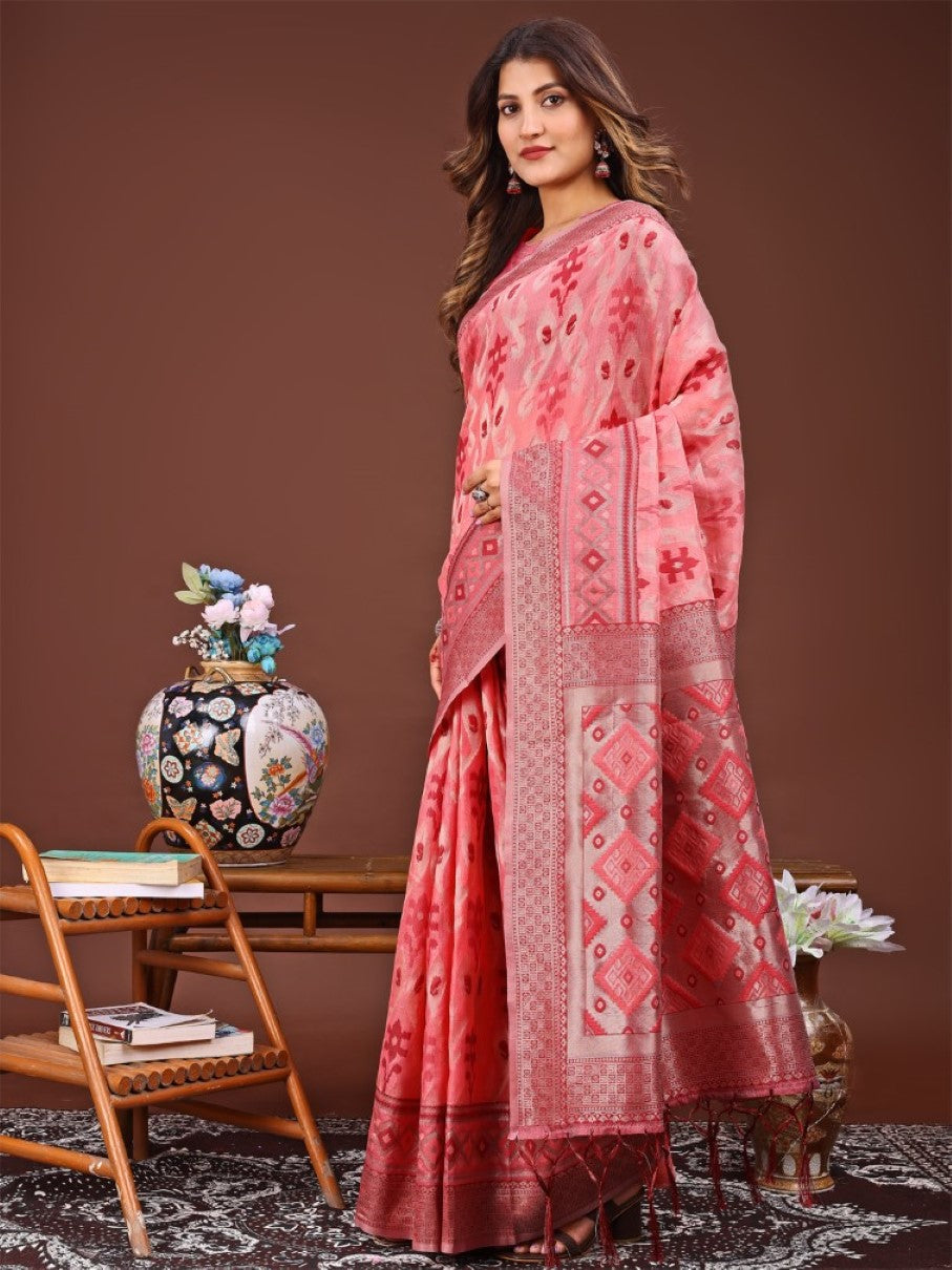 Anaita Red Banarasi Silk Saree With Blouse