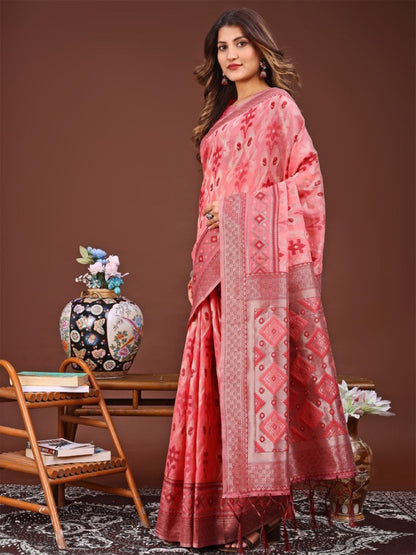 Anaita Red Banarasi Silk Saree With Blouse