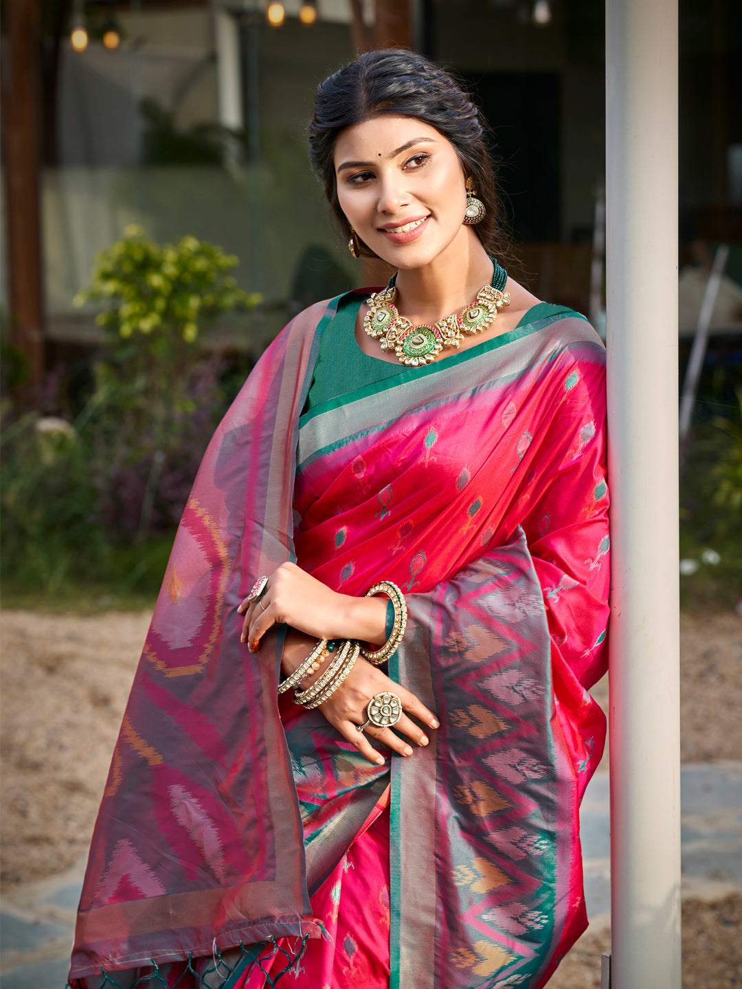 Anaita Red Soft Silk Saree With Floral Printed Work With Blouse