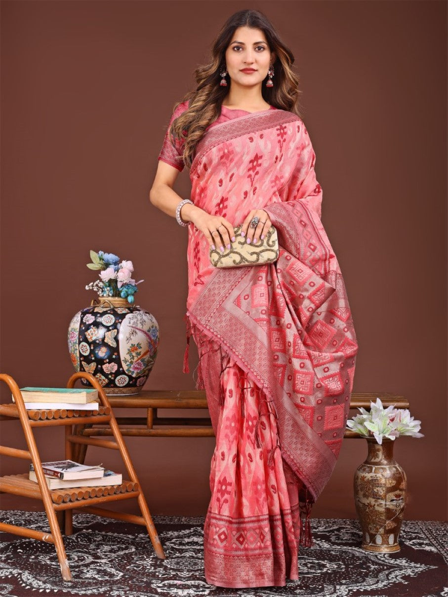 Anaita Red Banarasi Silk Saree With Blouse