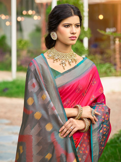 Anaita Red Soft Silk Saree With Floral Printed Work With Blouse