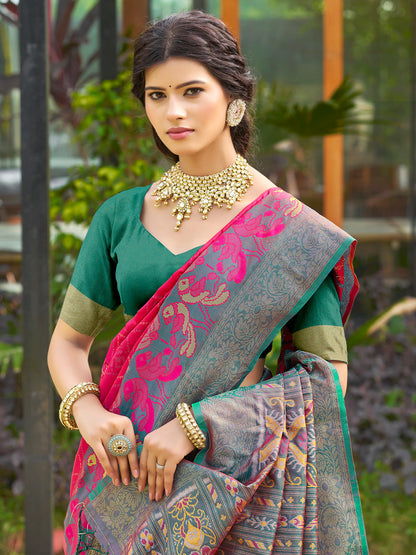 Anaita Red Soft Silk Saree With Floral Printed Work With Blouse