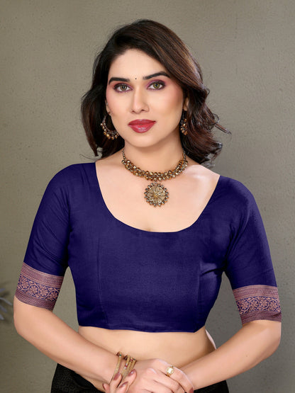 Vedant Vastram Litchi Silk Banarasi Silk Saree - Navy