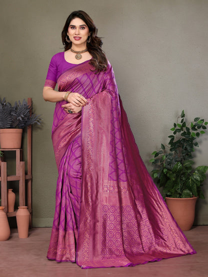Vedant Vastram Litchi Silk Banarasi Silk Saree - Purple