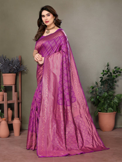 Vedant Vastram Litchi Silk Banarasi Silk Saree - Purple