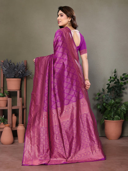 Vedant Vastram Litchi Silk Banarasi Silk Saree - Purple