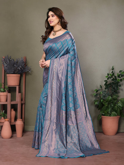 Vedant Vastram Litchi Silk Banarasi Silk Saree - Rama