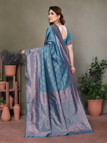 Vedant Vastram Litchi Silk Banarasi Silk Saree - Rama