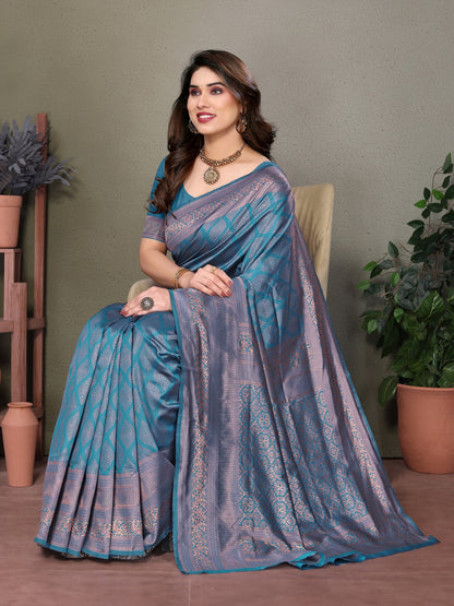 Vedant Vastram Litchi Silk Banarasi Silk Saree - Rama