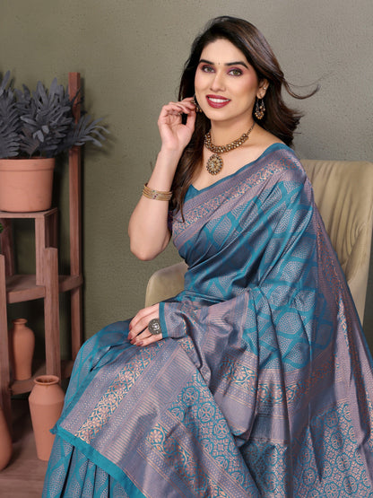 Vedant Vastram Litchi Silk Banarasi Silk Saree - Rama