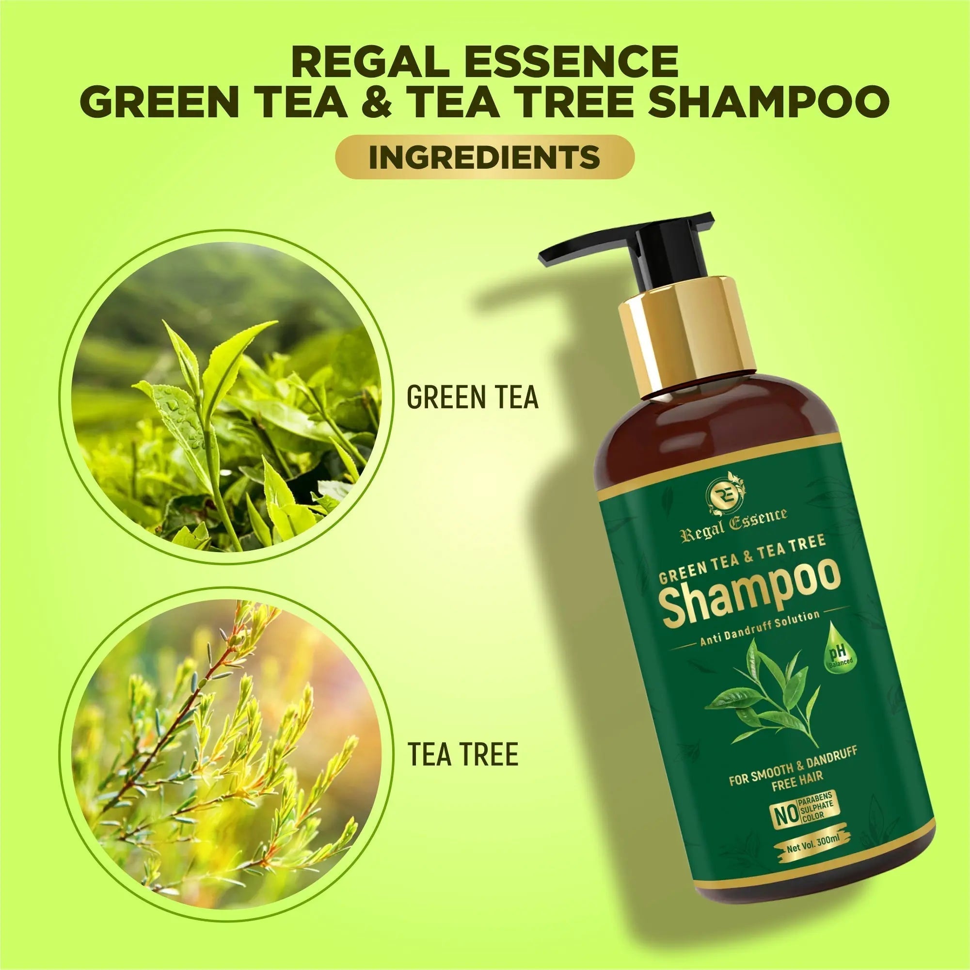 Regal Essence Green Tea & Tea Tree Anti Dandruff Shampoo For Itchy Scalp - 300 ml