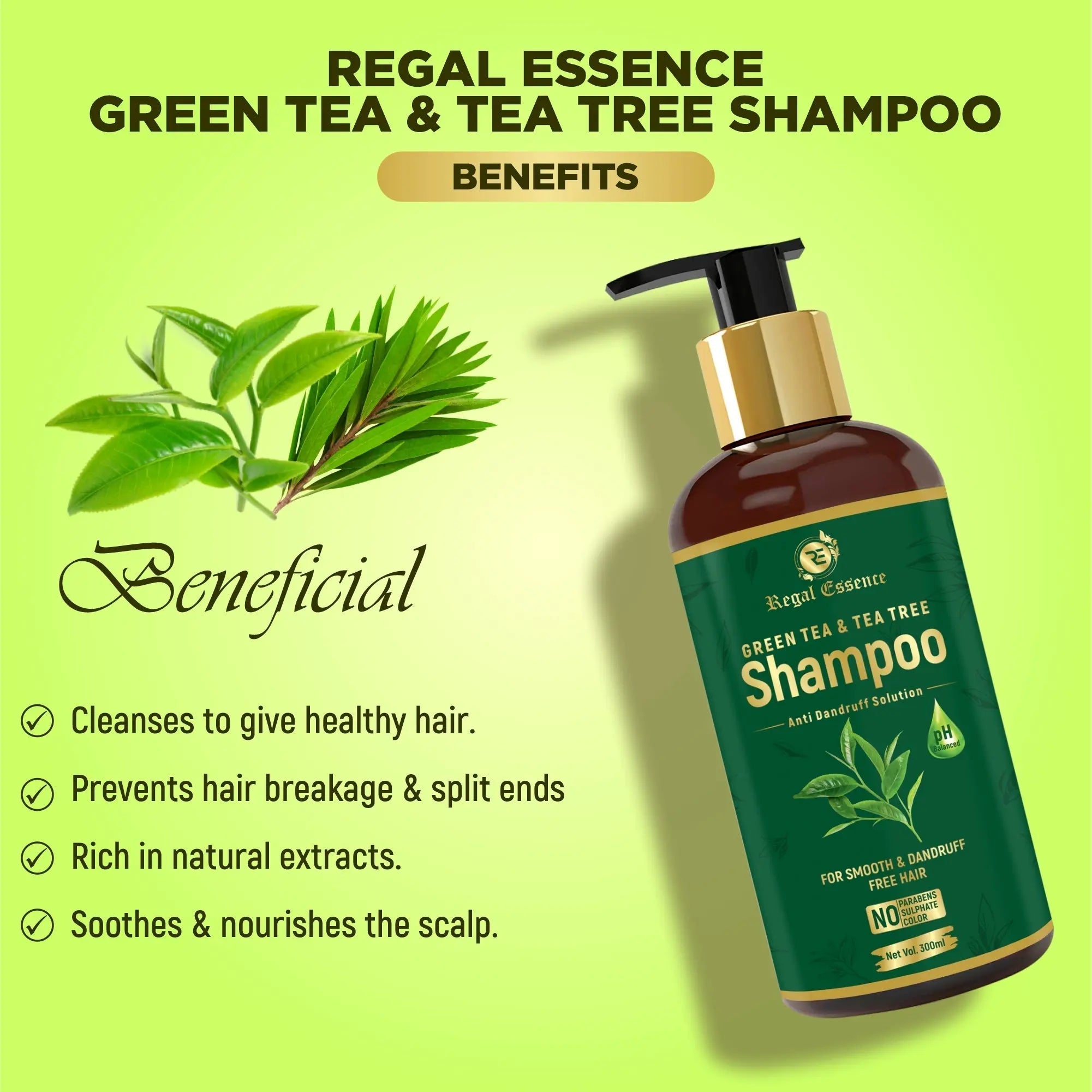 Regal Essence Green Tea & Tea Tree Anti Dandruff Shampoo For Itchy Scalp - 300 ml