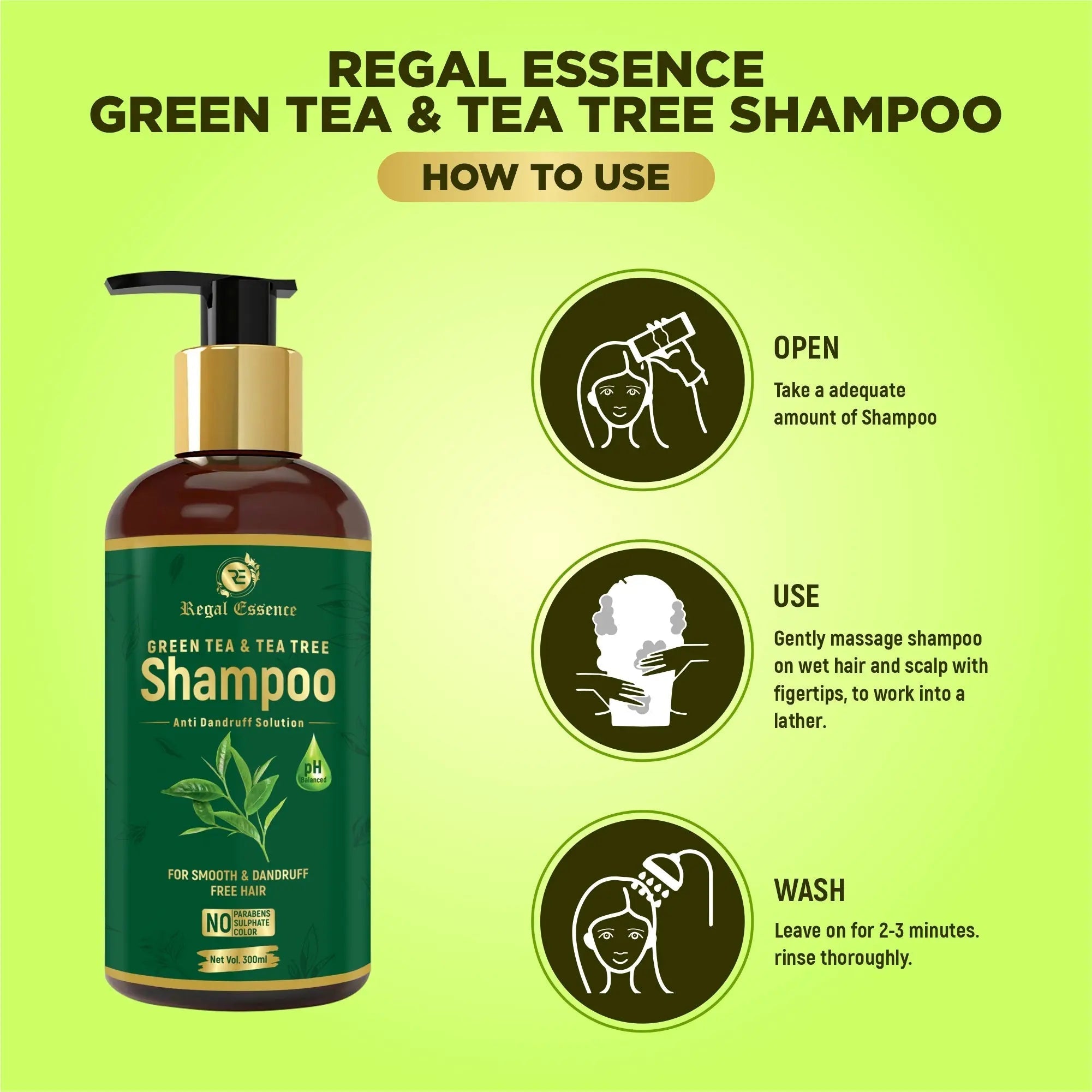 Regal Essence Green Tea & Tea Tree Anti Dandruff Shampoo For Itchy Scalp - 300 ml