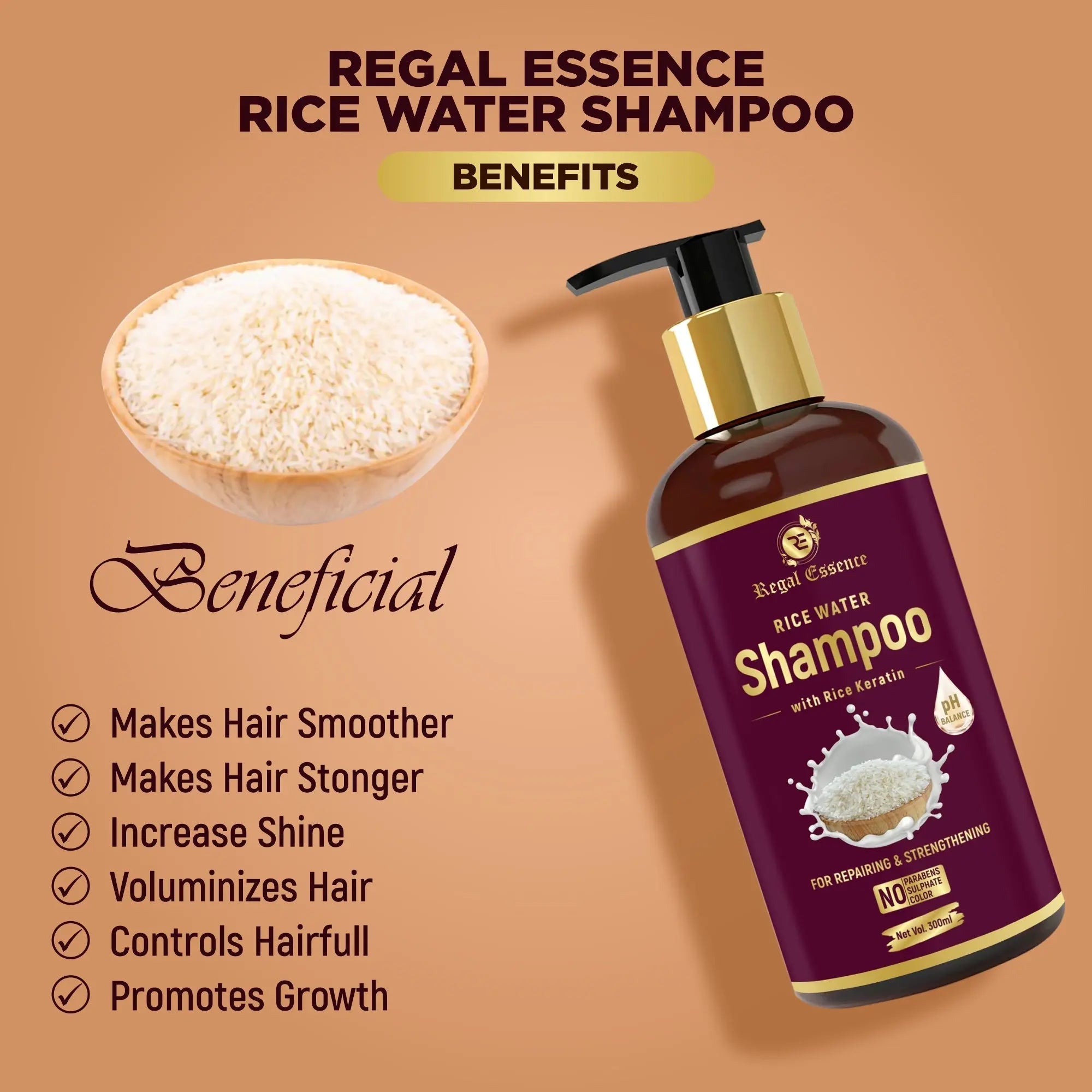 Regal Essence Rice Water Shampoo With Rice Keratin - 300 ml