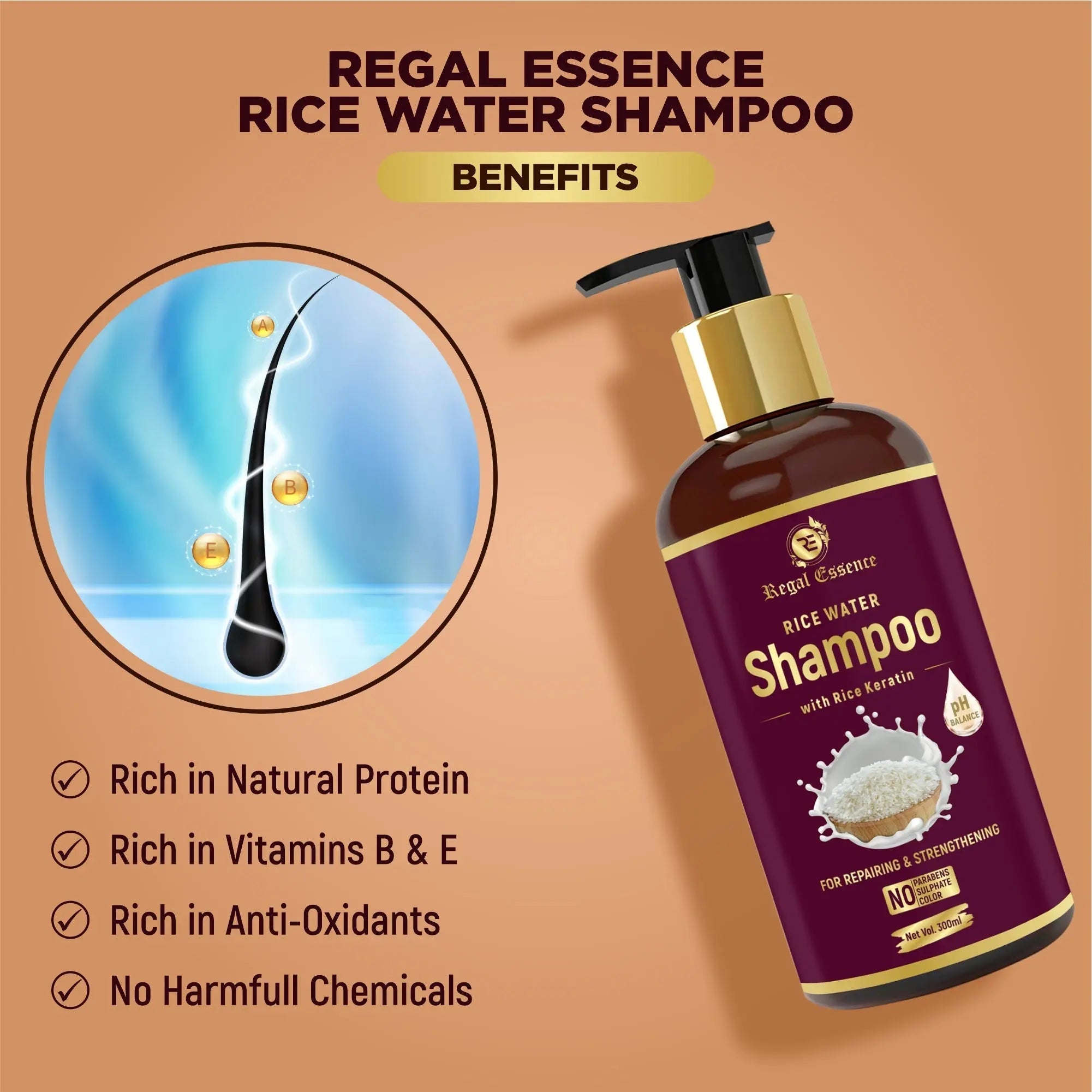 Regal Essence Rice Water Shampoo With Rice Keratin - 300 ml