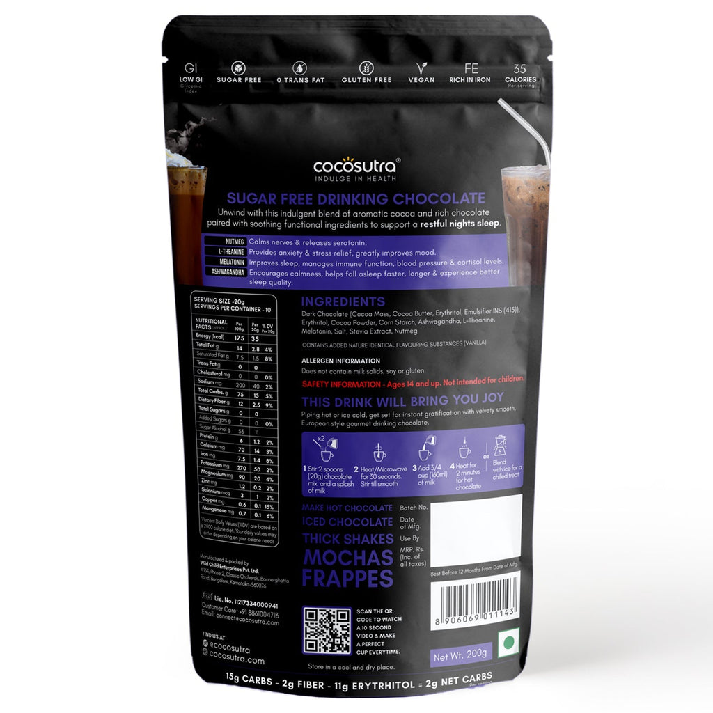 Cocosutra Relax Sugar Free Drinking Chocolate Mix Melatonin Supplement - 200 gms