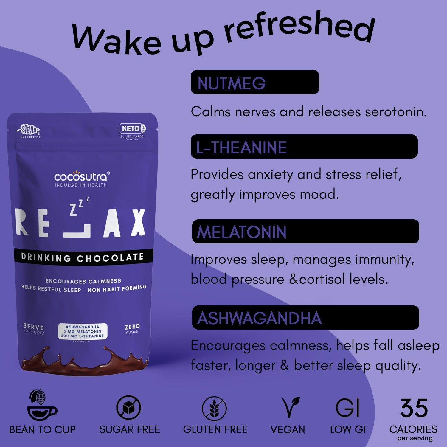 Cocosutra Focus & Relax Sugar Free Drinking Chocolate Mix - 200 gms