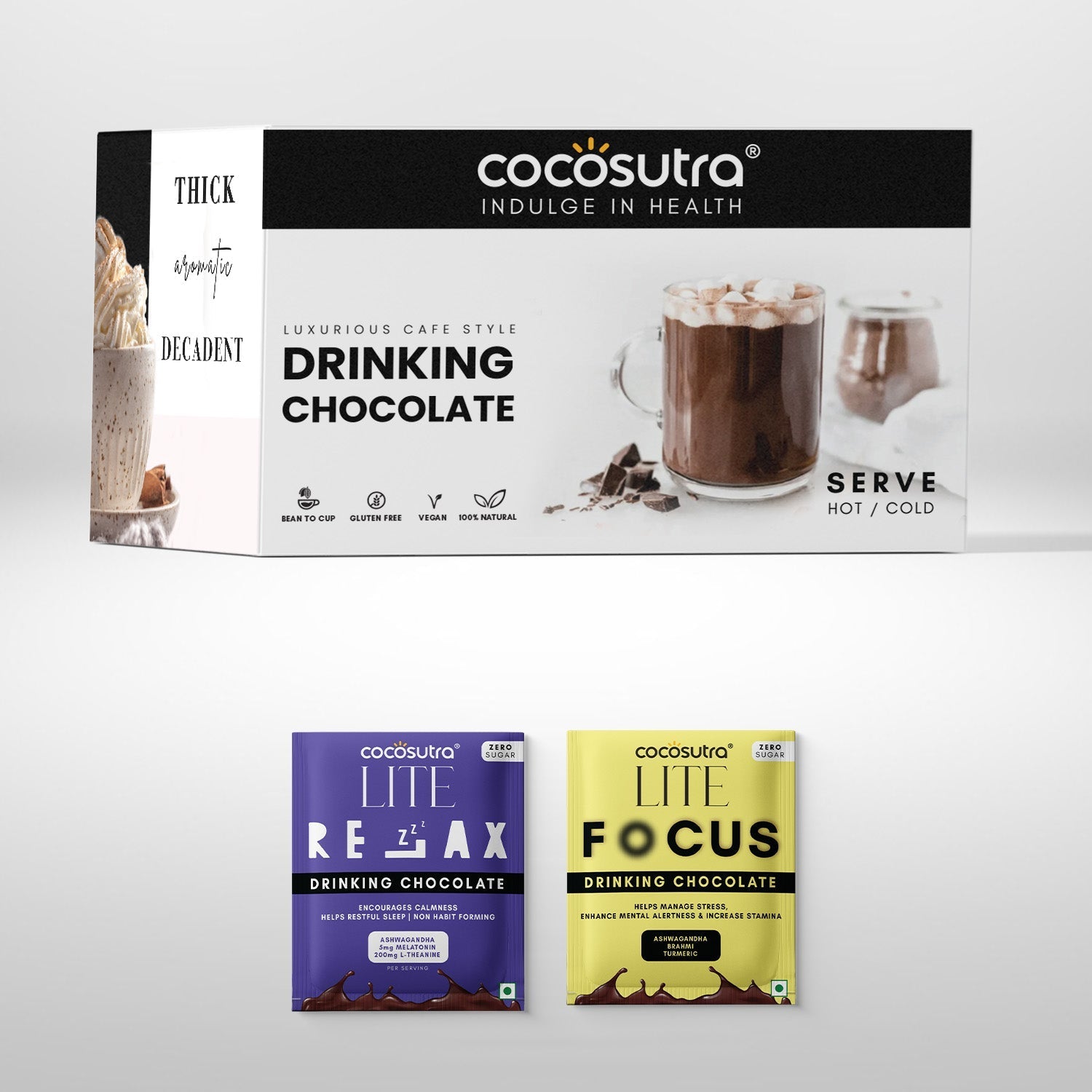 Cocosutra Relax & Focus Sugar Free Drinking Chocolate Hamper 20 Pack - 400 gms