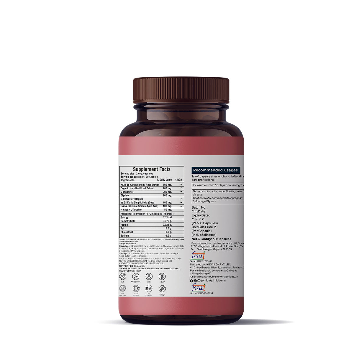 Miduty By Palak Notes Anxiety + Anger + Mood + Calm Capsules - 60 Caps