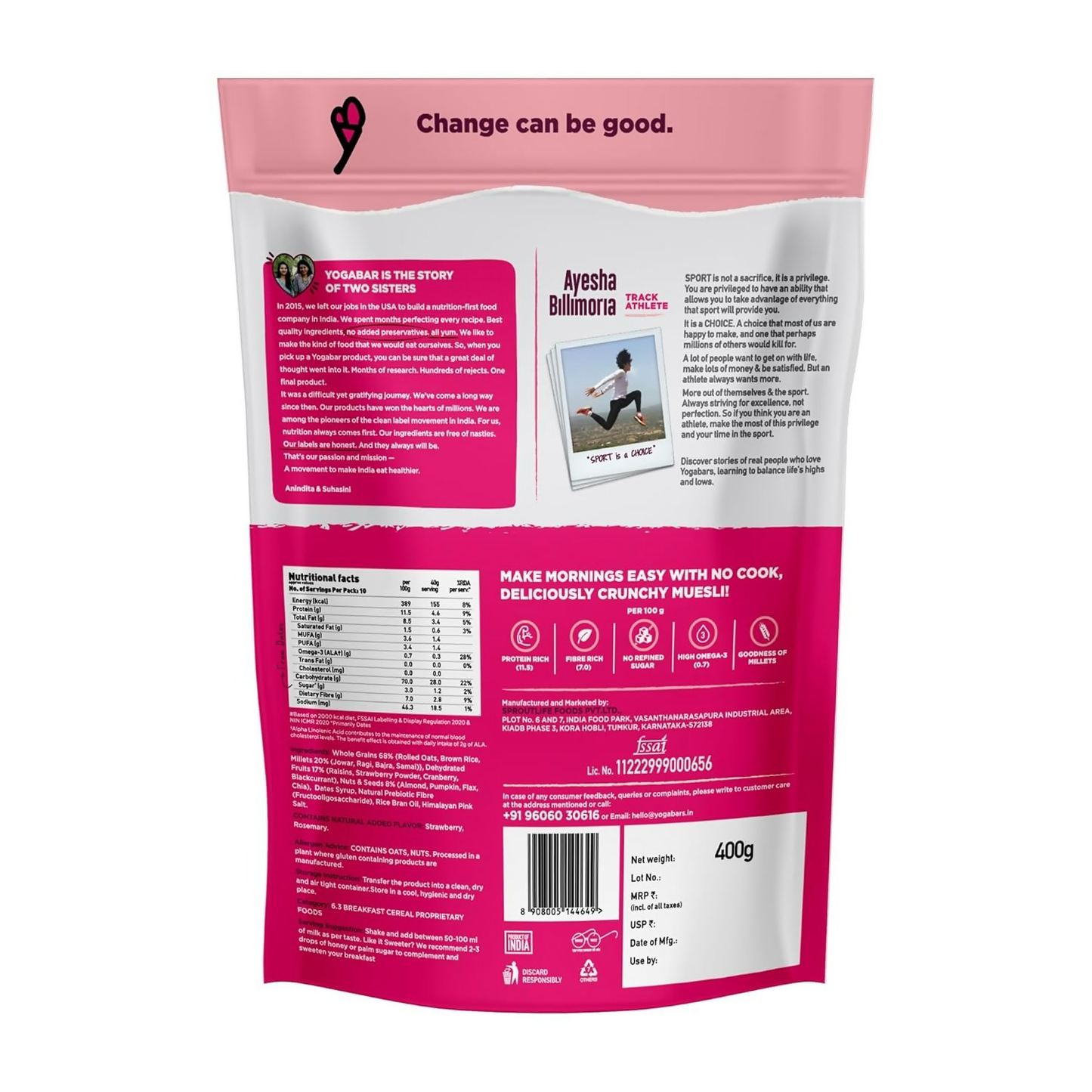 Yoga Bar Wholegrain Breakfast Muesli - Fruits, Nuts + Seeds + Dark Chocolate