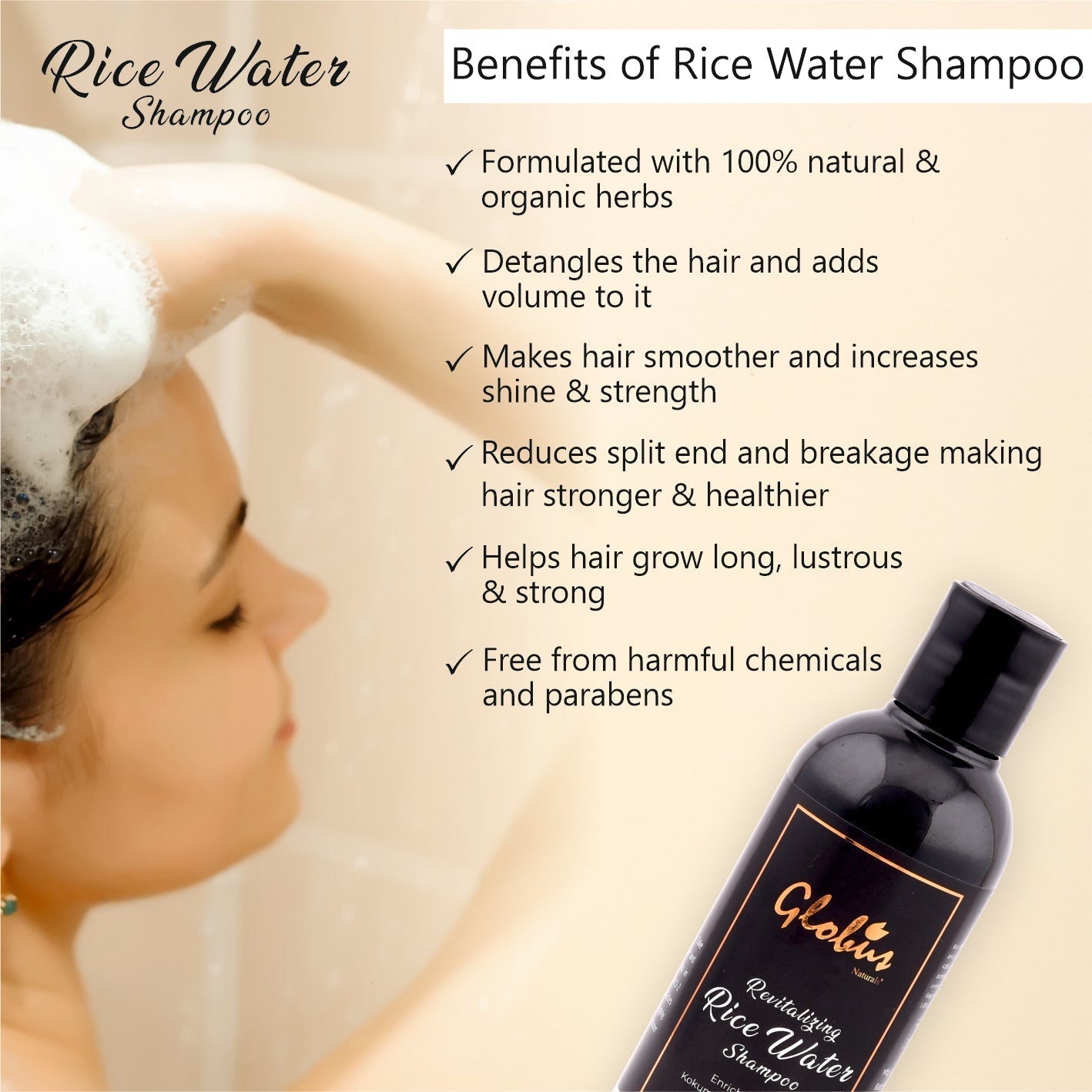 Globus Naturals Revitalizing Rice Water Shampoo - 250 ml
