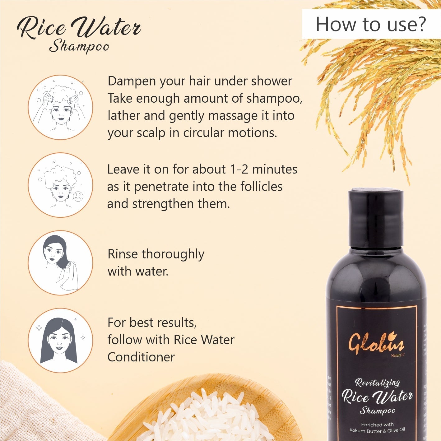 Globus Naturals Revitalizing Rice Water Shampoo - 250 ml